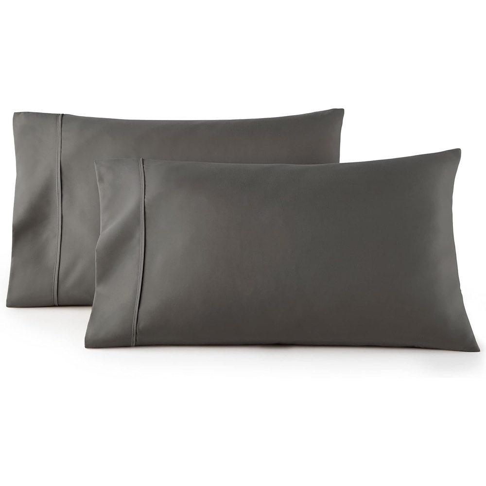 image:imageHC Collection Pillow Cases Standard SizeQueen Size Set of 2 Microfiber Extra Soft Pillowcases Easy Care amp Machine Washable WhiteGray