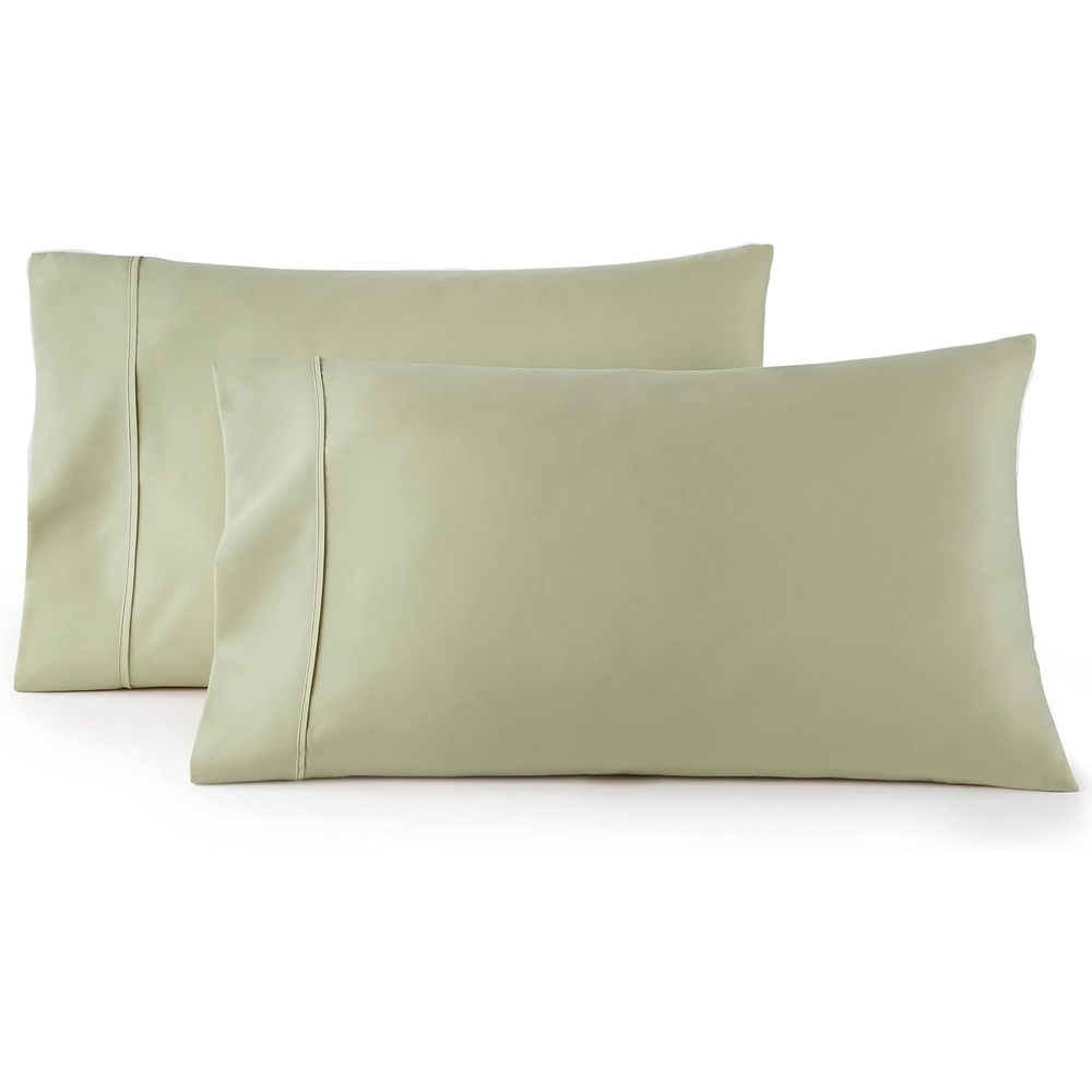 image:imageHC Collection Pillow Cases Standard SizeQueen Size Set of 2 Microfiber Extra Soft Pillowcases Easy Care amp Machine Washable WhiteSage