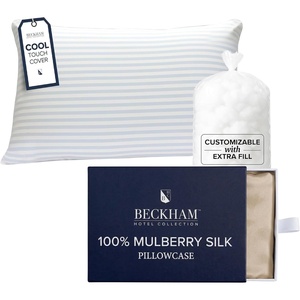 image:imageBeckham Hotel Collection Adjustable Cooling Pillow with Mulberry Silk Pillowcase for Hot Sleeper amp Beauty Sleep 1PC Set King Champagne