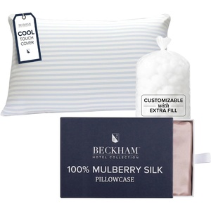image:imageBeckham Hotel Collection Adjustable Cooling Pillow with Mulberry Silk Pillowcase for Hot Sleeper amp Beauty Sleep 1PC Set King Cherry Pink