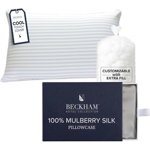 image:imageBeckham Hotel Collection Adjustable Cooling Pillow with Mulberry Silk Pillowcase for Hot Sleeper amp Beauty Sleep 1PC Set King Silver Cloud