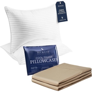 image:imageBeckham Hotel Collection Bed Pillows with Cooling Pillowcases for Hot Sleepers Queen Size Sets of 2 Soft Down Alternative Pillow for Sleeping Envelope Cases Sand