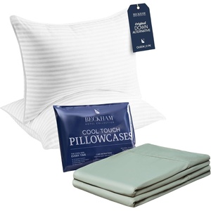 image:imageBeckham Hotel Collection Bed Pillows with Cooling Pillowcases for Hot Sleepers Queen Size Sets of 2 Soft Down Alternative Pillow for Sleeping Envelope Cases Aqua Gray