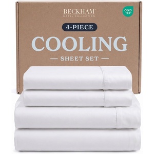 image:imageBeckham Hotel Collection Cal King 4 Piece Cooling Sheet Set for Hot Sleepers Silky Soft Breathable amp Cooling Summer Bed Sheets Fits Mattress Up to 16 Deep Pockets  Wrinkle amp Fade Free White