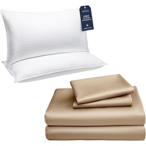 image:imageBeckham Hotel Collection Down Alternative Pillows amp Cotton Sheets 4 Piece Set 16 Deep Pocket 2 Open End Pillowcases King Sand