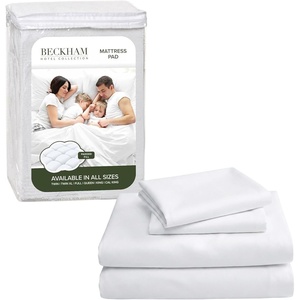 image:imageBeckham Hotel Collection Full Size Mattress Pad amp White Cotton Sheet Set Deep Pocket All Season Use
