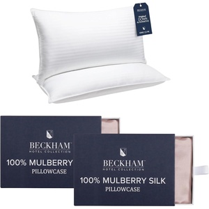 image:imageBeckham Hotel Collection Pillows with 2 Silk Pillowcases for Hair amp Skin 22 Momme 6A Grade Mulberry Silk King Cherry Pink