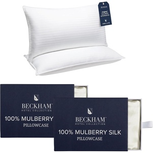 image:imageBeckham Hotel Collection Pillows with 2 Silk Pillowcases for Hair amp Skin 22 Momme 6A Grade Mulberry Silk King Ivory