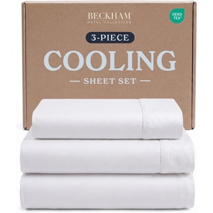 image:imageBeckham Hotel Collection Twin 3 Piece Cooling Sheet Set for Hot Sleepers Silky Soft Breathable amp Cooling  Summer Bed Sheets  Fits Mattress Up to 16 Deep Pockets  Wrinkle amp Fade Free White