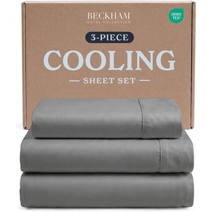 image:imageBeckham Hotel Collection Twin XL 3 Piece Cooling Sheet Set for Hot Sleepers Silky Soft Breathable amp Cooling Summer Sheets for Dorm Beds  Fits Mattress 16 Deep  Wrinkle amp Fade Free Dark Gray