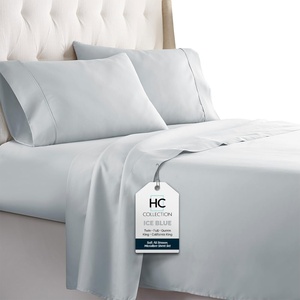 image:imageHC COLLECTION Bed Sheets Set Queen with 2 Pillowcases Hotel Luxury Platinum 1800 Series Brushed Microfiber Deep Pocket Fitted Sheet Fade Resistant Ultra Soft 4 Pcs Bedding for Hot Sleepers Ice Blue03  Ice Blue