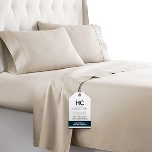 image:imageHC COLLECTION Bed Sheets Set Queen with 2 Pillowcases Hotel Luxury Platinum 1800 Series Brushed Microfiber Deep Pocket Fitted Sheet Fade Resistant Ultra Soft 4 Pcs Bedding for Hot Sleepers Ice Blue04  Cream
