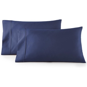 image:imageHC Collection Pillow Cases Standard SizeQueen Size Set of 2 Microfiber Extra Soft Pillowcases  Easy Care amp Machine Washable  WhiteNavy