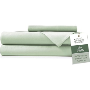 image:imageHotel Sheets Direct 4 Piece Bed Sheet Set Queen Size 100 Viscose Derived from Bamboo Sheets Set with 2 Pillowcases Cooling amp Breathable Luxury Bedding MoistureWicking amp Silky Soft Texture White07  Light Green