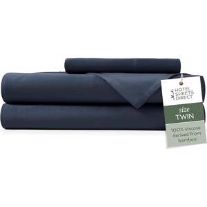 image:imageHotel Sheets Direct 4 Piece Bed Sheet Set Queen Size 100 Viscose Derived from Bamboo Sheets Set with 2 Pillowcases Cooling amp Breathable Luxury Bedding MoistureWicking amp Silky Soft Texture White16  Navy Blue